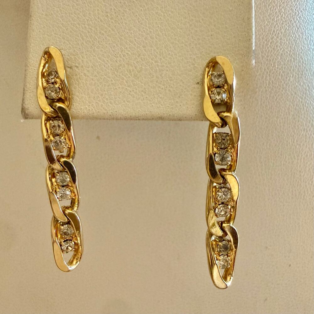 Vintage Gold Tone Chain Rhinestone Bracelet & Earrings - Picture 10 of 11